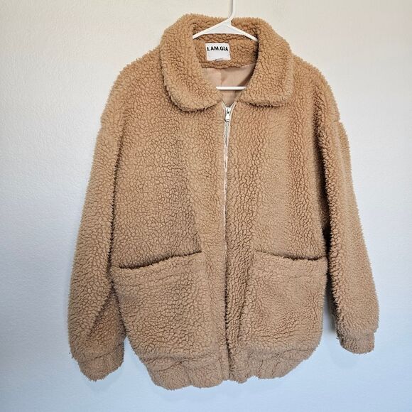 I.AM.GIA Pixie Oversized Teddy Coat Caramel Sherpa Zip Up Jacket Coat Women XS - Picture 4 of 8